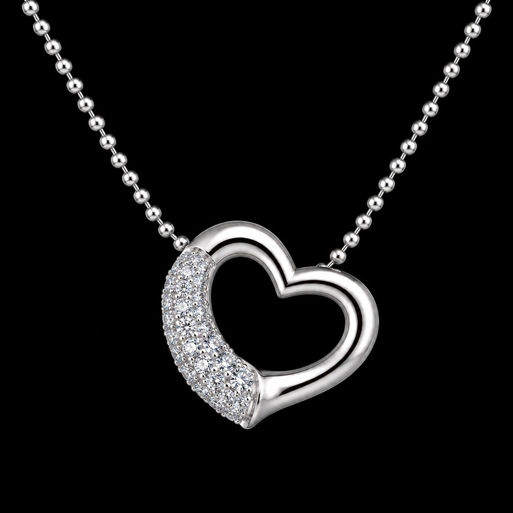 Vintage Heart Necklace Made with Swarovski‎ Crystals Sterling Silver Overlay 18"